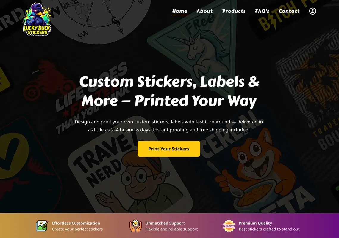 Screenshot of luckyduckstickers.com