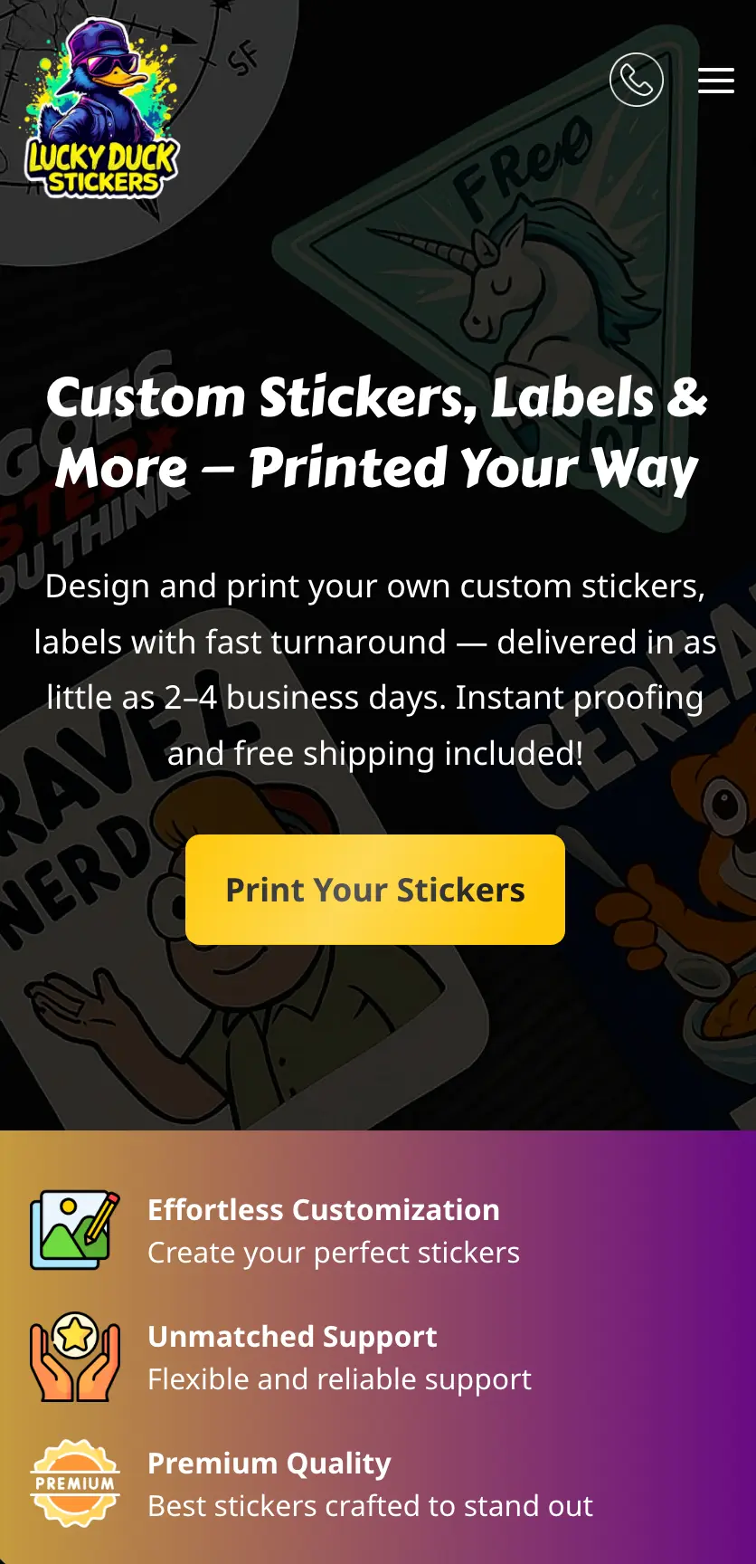 Mobile view of luckyduckstickers.com
