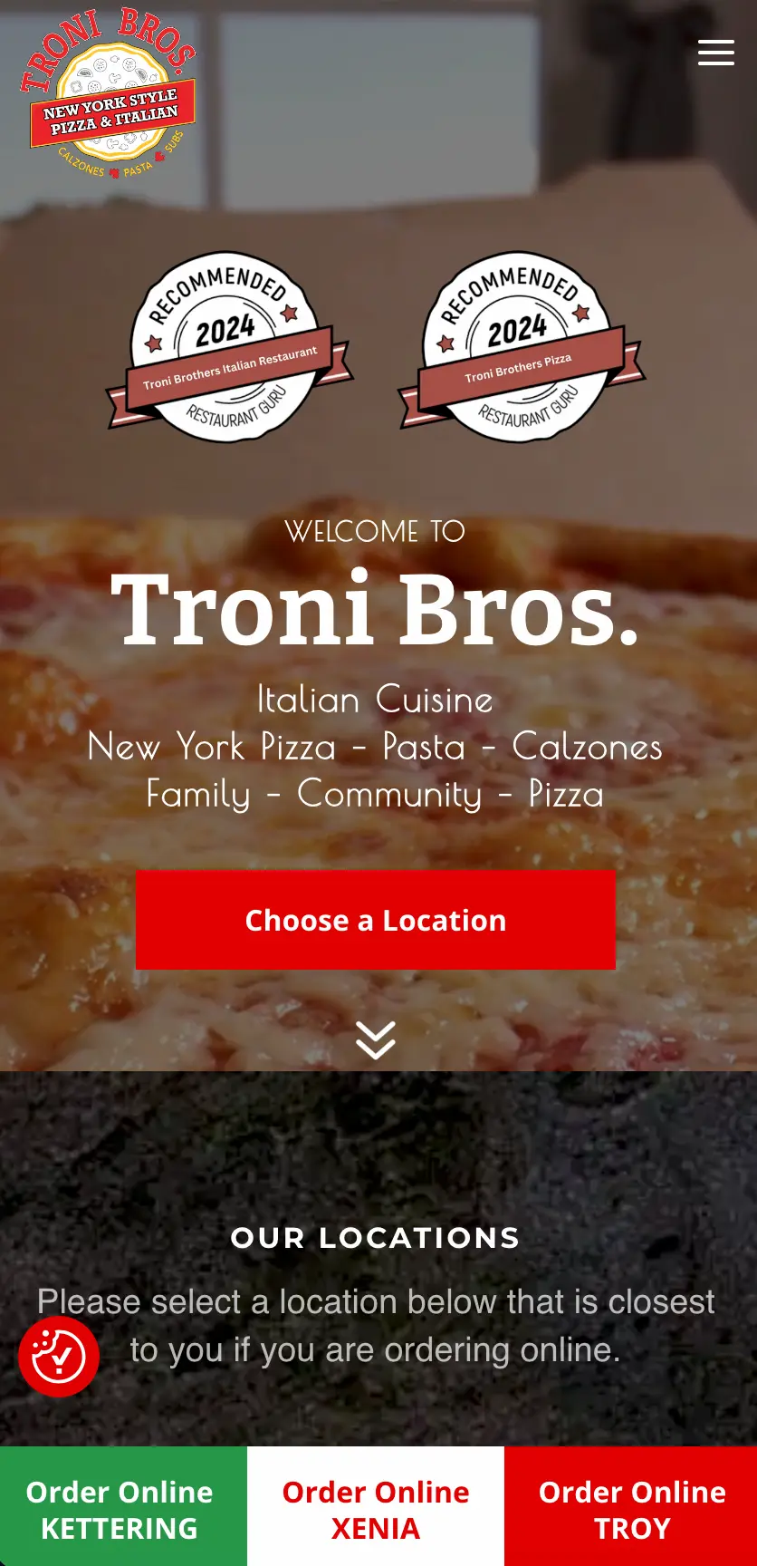 Mobile view of tronibrotherspizza.com